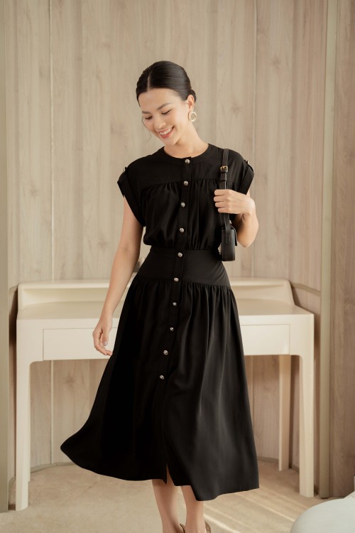 Sixdo Black Midi Silk Dress 2